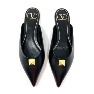 Valentino Garavani Rockstud One Stud Leather Flats Mules Black Gold 36.5 6.5